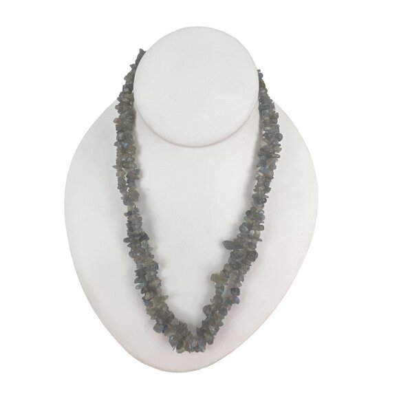 Labradorite Gemstone Chip Bead Necklace 36 Inches - Picture 6 of 11
